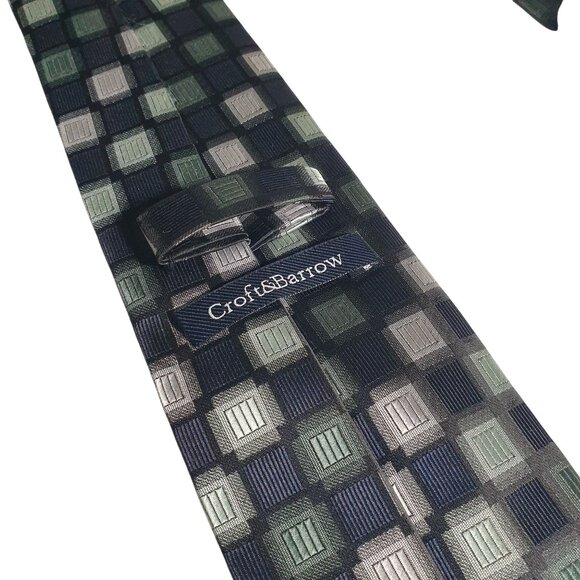 Croft Barrow Geometric Checkered Tie Navy Green Gray Polyester Office Gift Dad - Picture 5 of 6